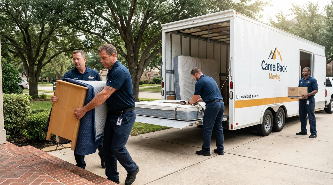 Crew loading residential truck for cross-state move from Houghton, MI